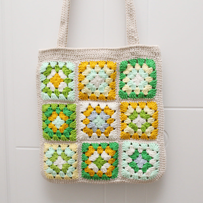 Checkered Knit Shoulder Bag