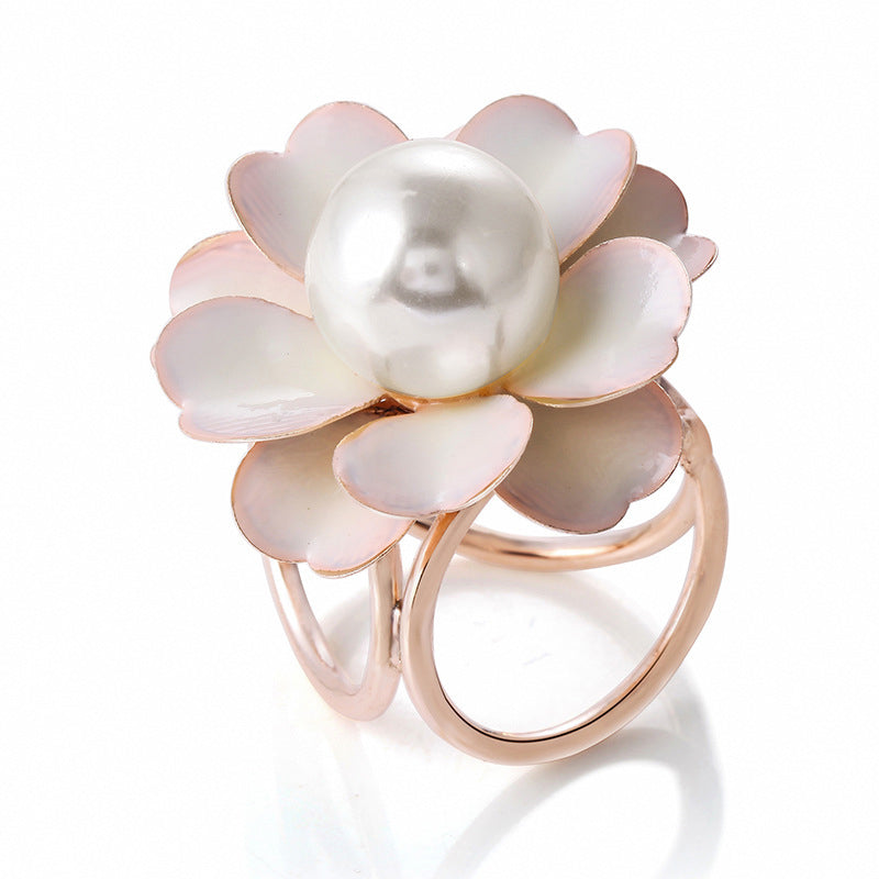 Women's Elegant Pearl Floral Scarf Ring Clip