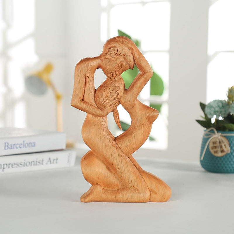 Creative Couple Wood Carving Home Decorative