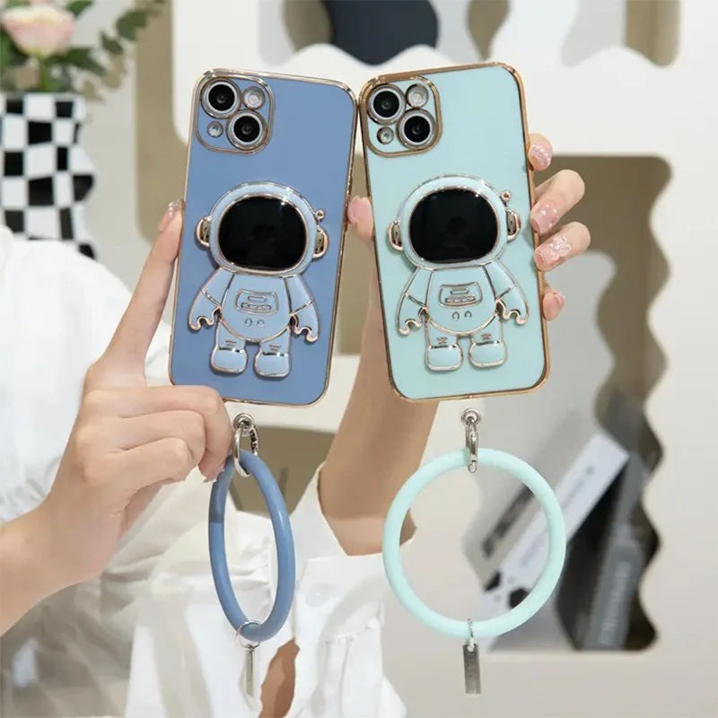 6D Plating Astronaut Stand Phone Case With Pendant
