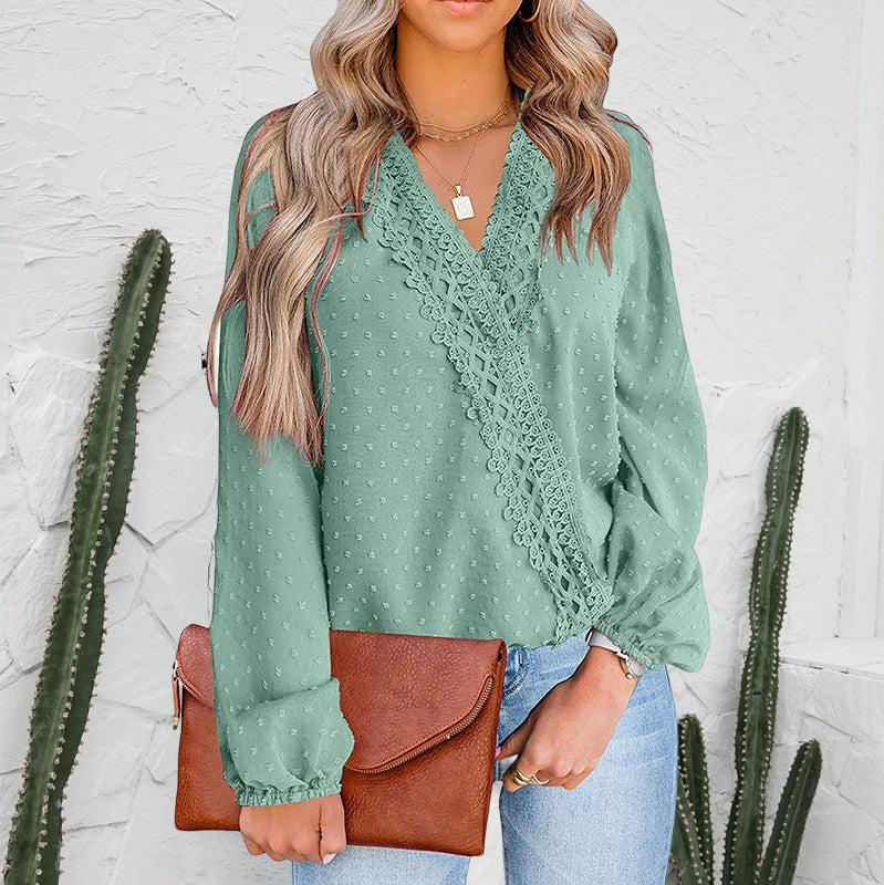 Chiffon Pompom Lace Shirt