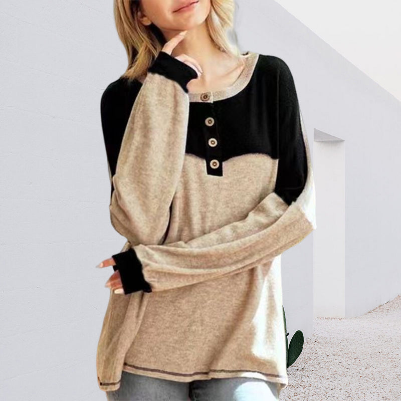 Round Neck Button Long Sleeve Shirt