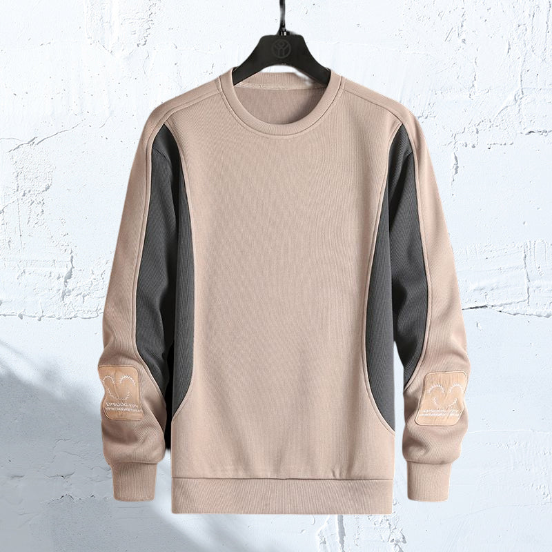 Thread Embroidery Colorblock Pullover Sweatshirt