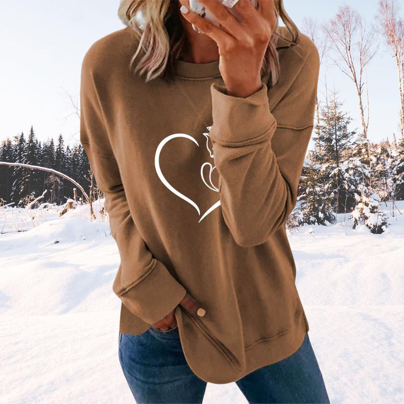 Heart Print Crewneck Sweatshirt