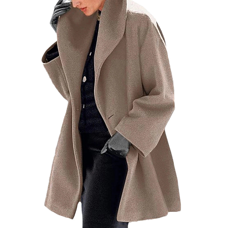 Round Neck Loose Hooded Woolen Coat