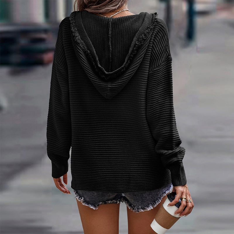 V Neck Slim Solid Color Long Sleeve Knit Top