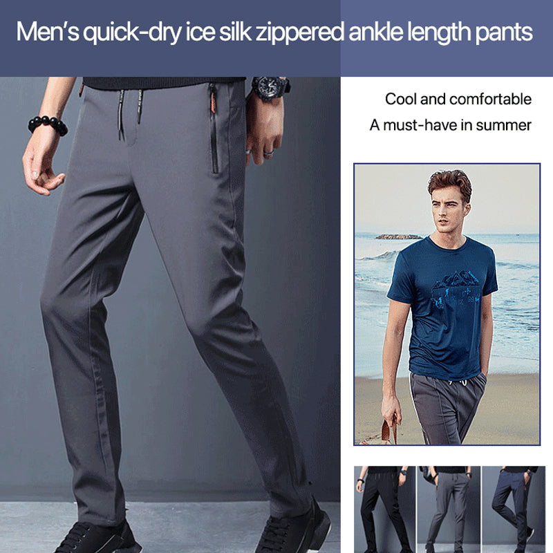 Men's quick-dry ice silk zippered pants