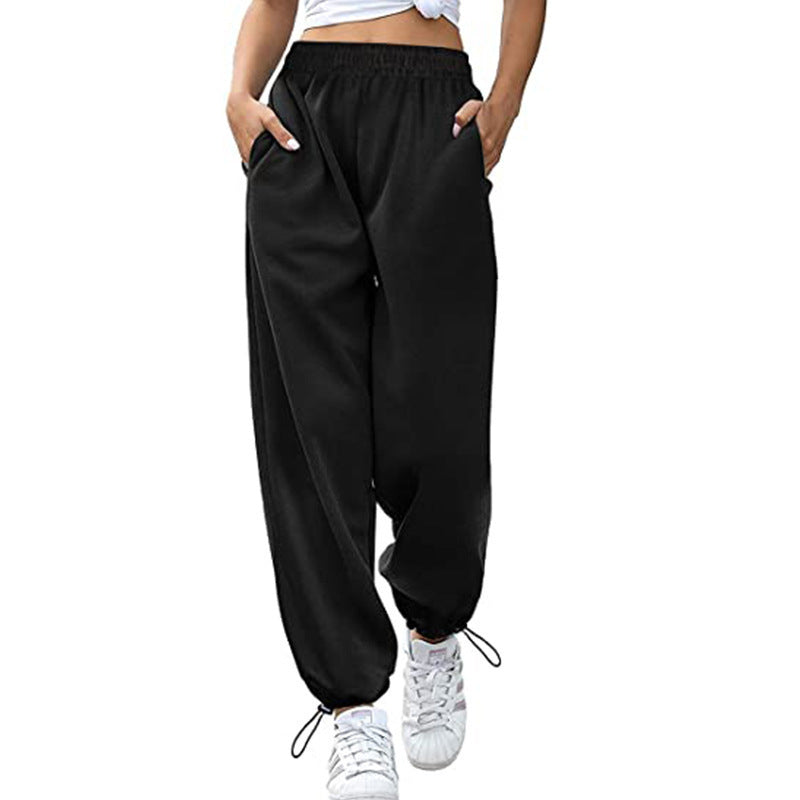 Loose Casual Sports Drawstring Wide-Leg Drawstring Pants