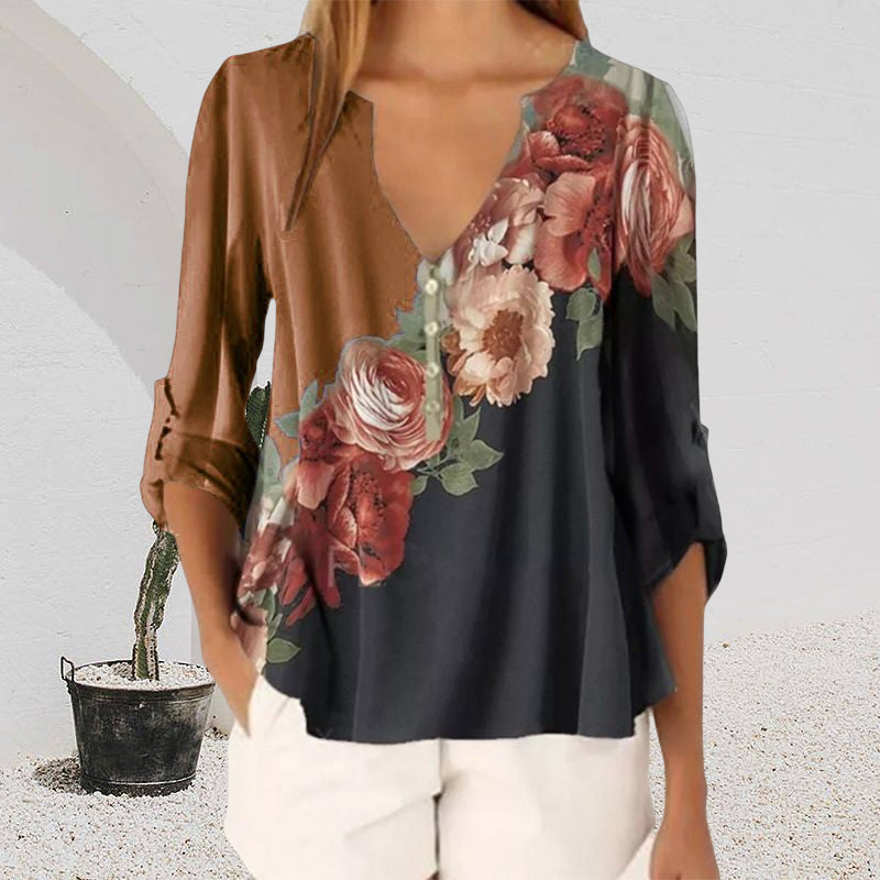 V-neck Printed Chiffon Shirt