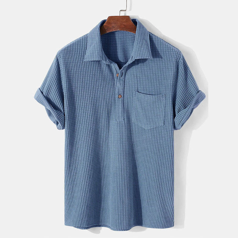 Men's Solid Color Waffle Casual Loose T-Shirt