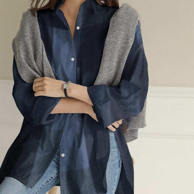 Patchwork Long Sleeve Plaid Irregular Shirt