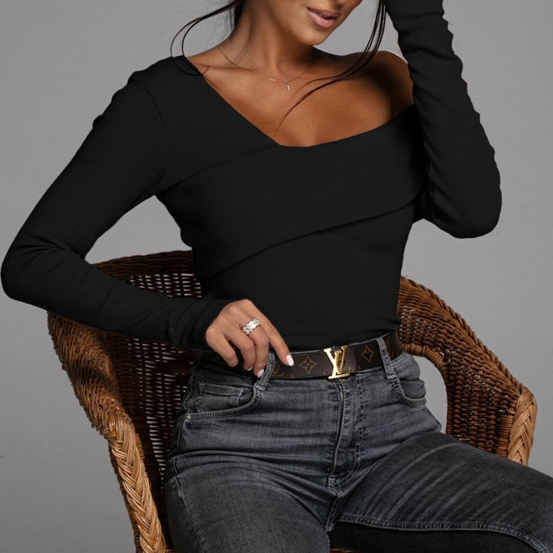 Off Shoulder Slim Fit Long Sleeve T-Shirt
