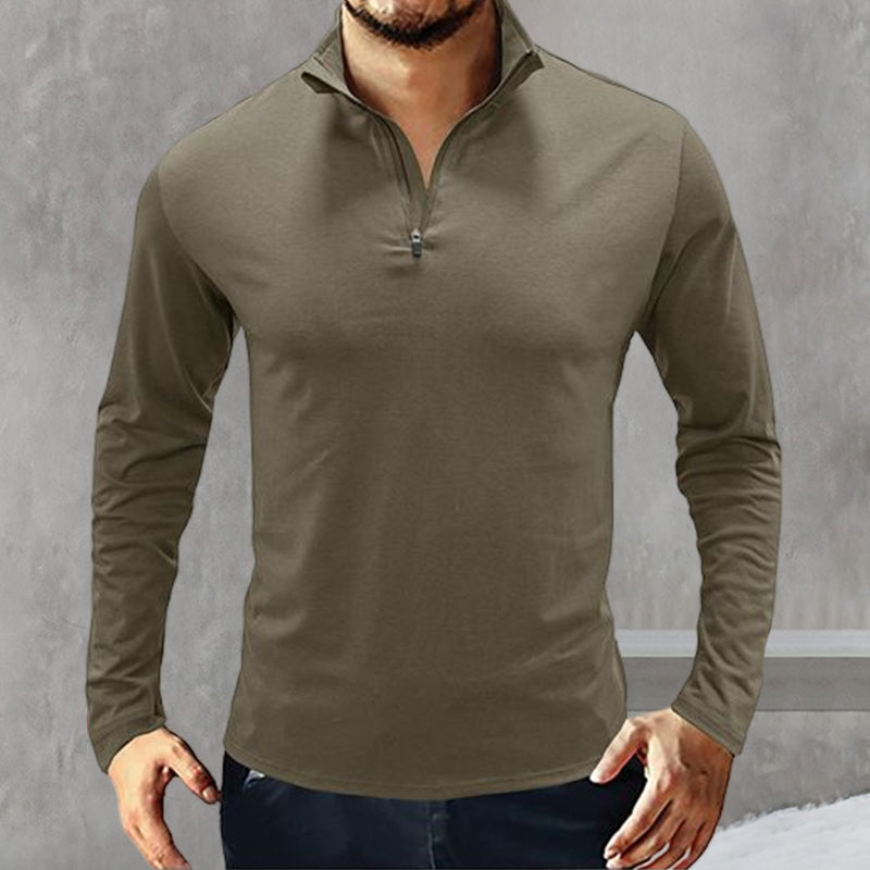 High-neck Long-sleeved Zippered T-shirt