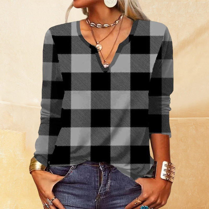 Plaid V-neck T-shirt