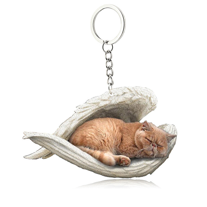Acrylic Cat Angel Keychain