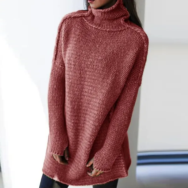 Solid Color Turtleneck Long Sleeve Pullover