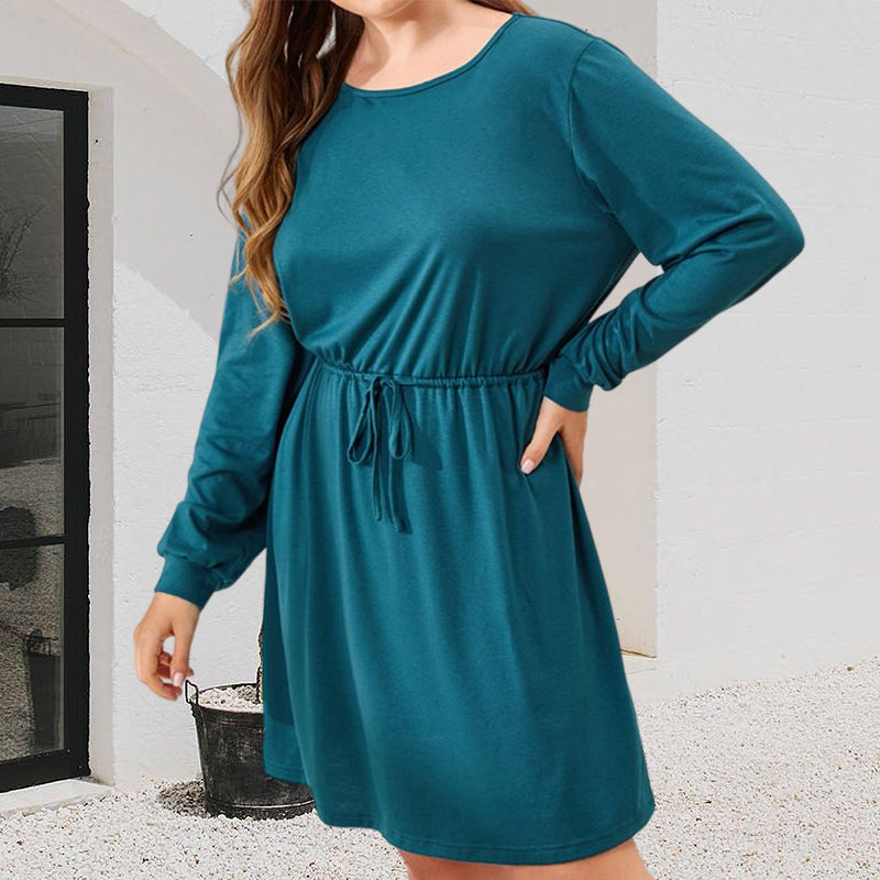 Crew Neck Drawstring Dress