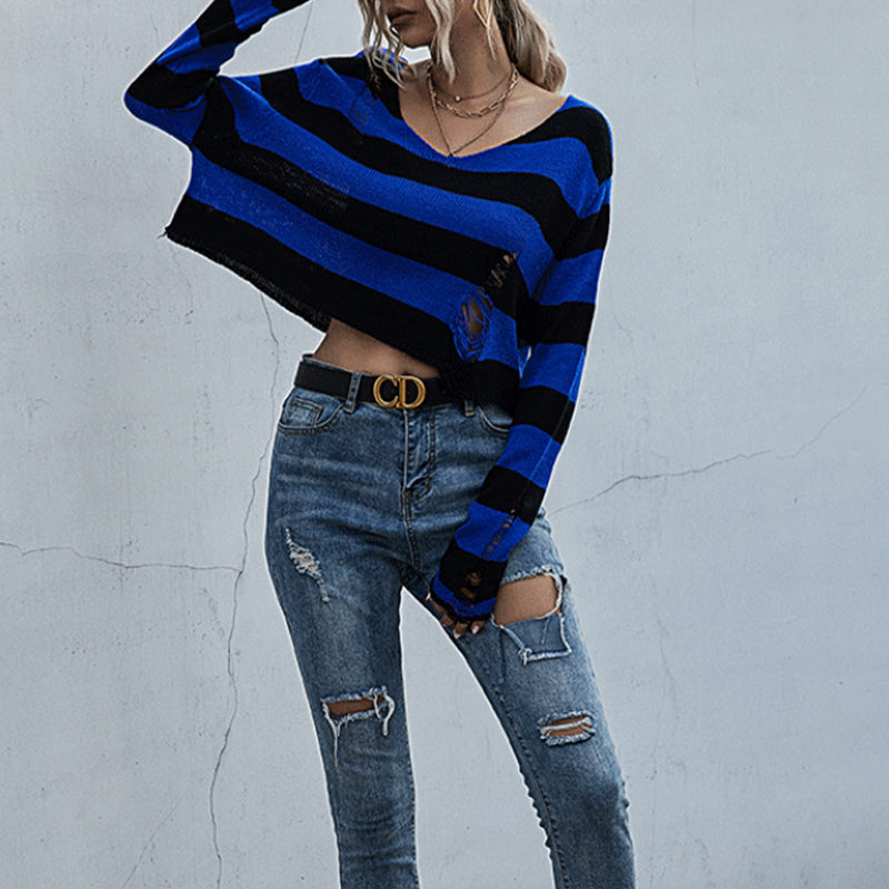 Striped V-neck Knitted Sweater