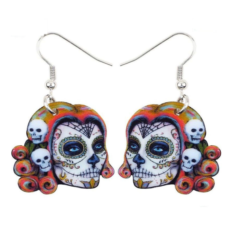 Acrylic Halloween Rose Flower Skull Earrings