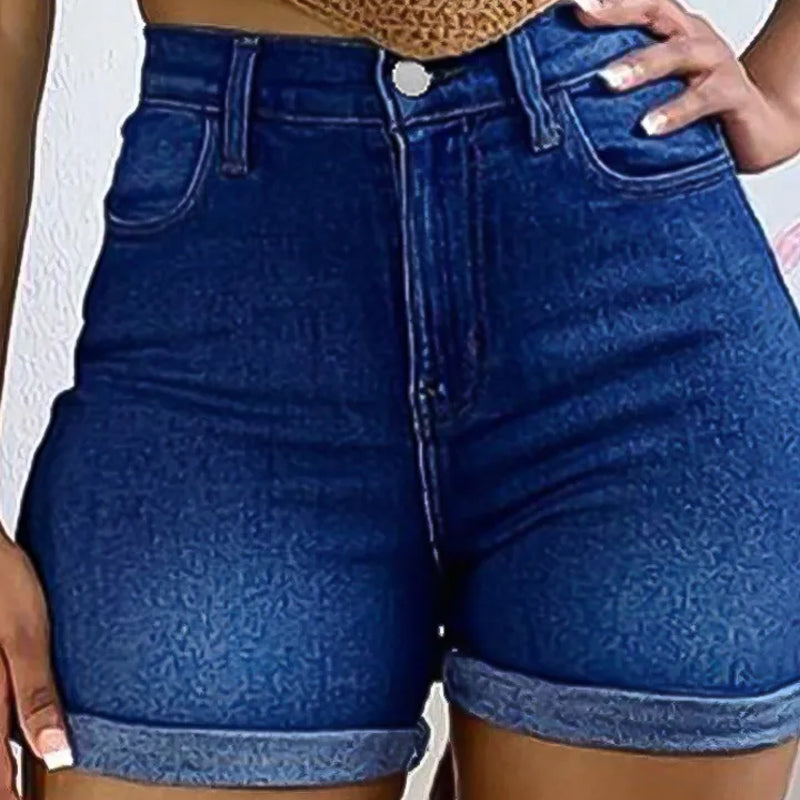 Roll Hem High Waist Denim Shorts