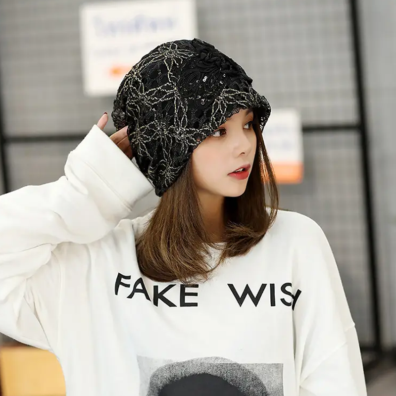 New Lace Embossing Skull Cap