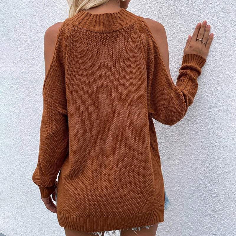 Off Shoulder Long Sleeve Crew Neck Sweater