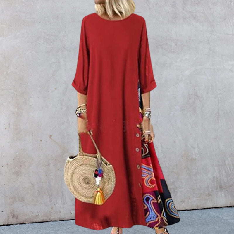 Contrast 3/4 Sleeve Dress