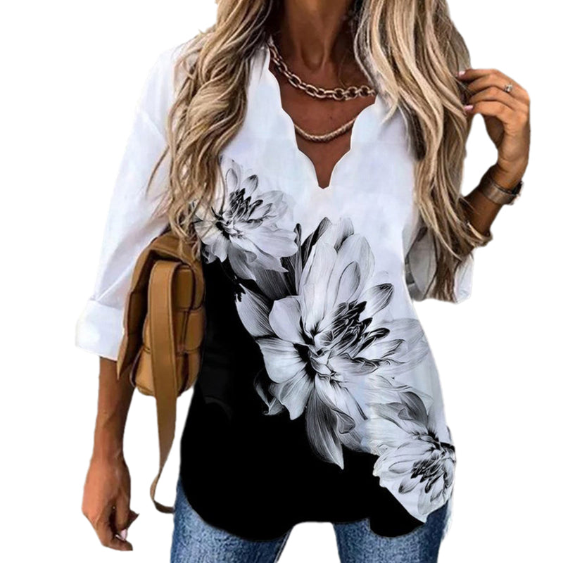 Wavy Neck Print T-shirt