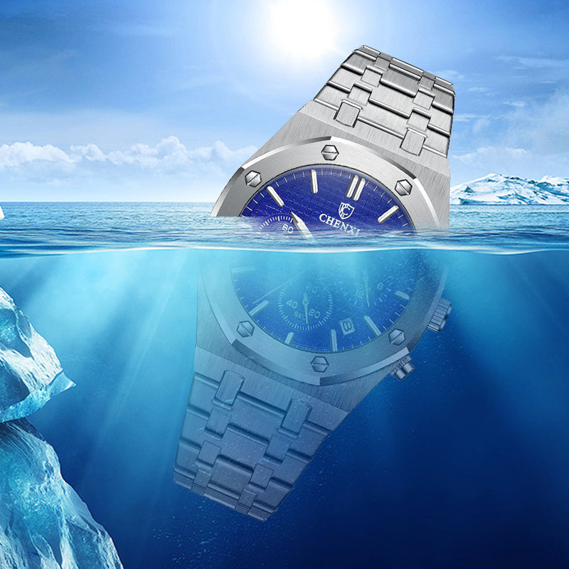 Men's Multifunctional Waterproof Quartz Steel Band Sports Watch