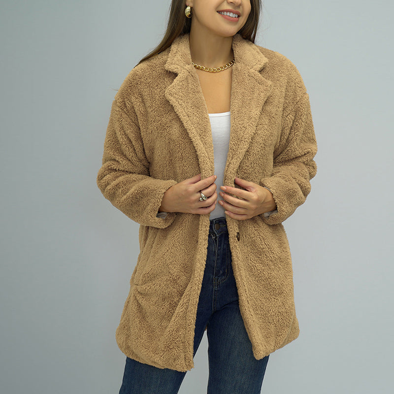 Ladies Double Sided Plush Warm Solid Color Coat