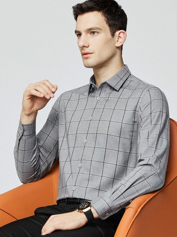 Men's Business Casual Plaid Long Sleeve Shirt