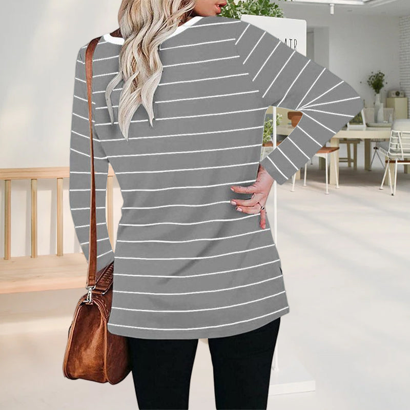 Long Sleeve V Neck Striped T-Shirt