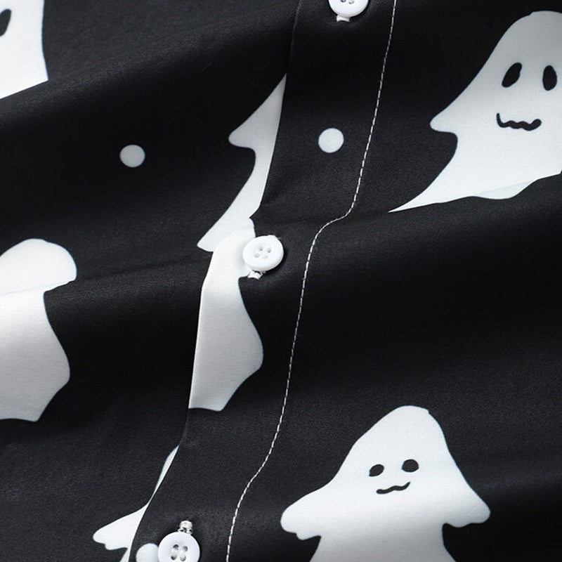 Men's Cute Ghost Print Halloween Short Sleeve Shirts