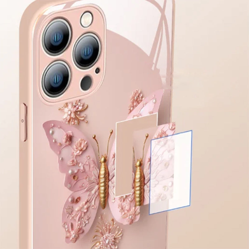 Flat 3D Butterfly Pattern Glass Cover Compatible with iPhone