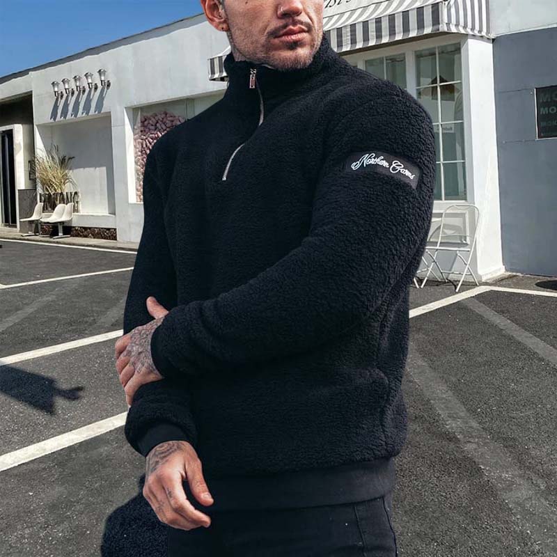Black Stand Collar Plush Sweater