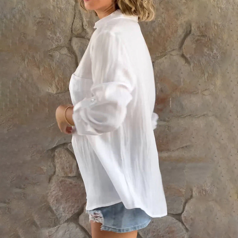 Solid Color Blouse with V-neck