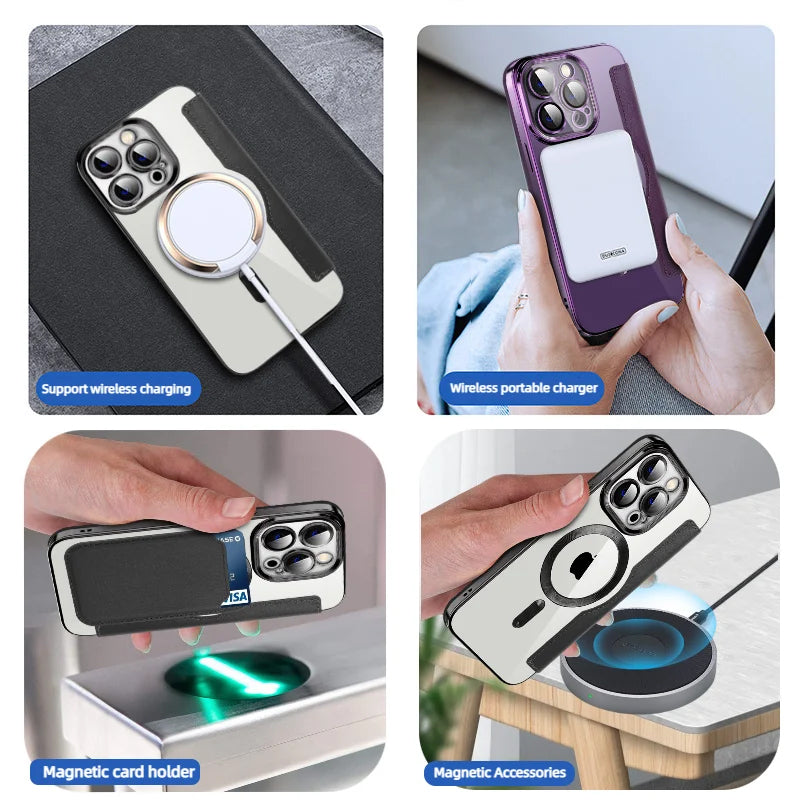 Transparent Electroplated Magnetic Leather Flip Case for iPhone