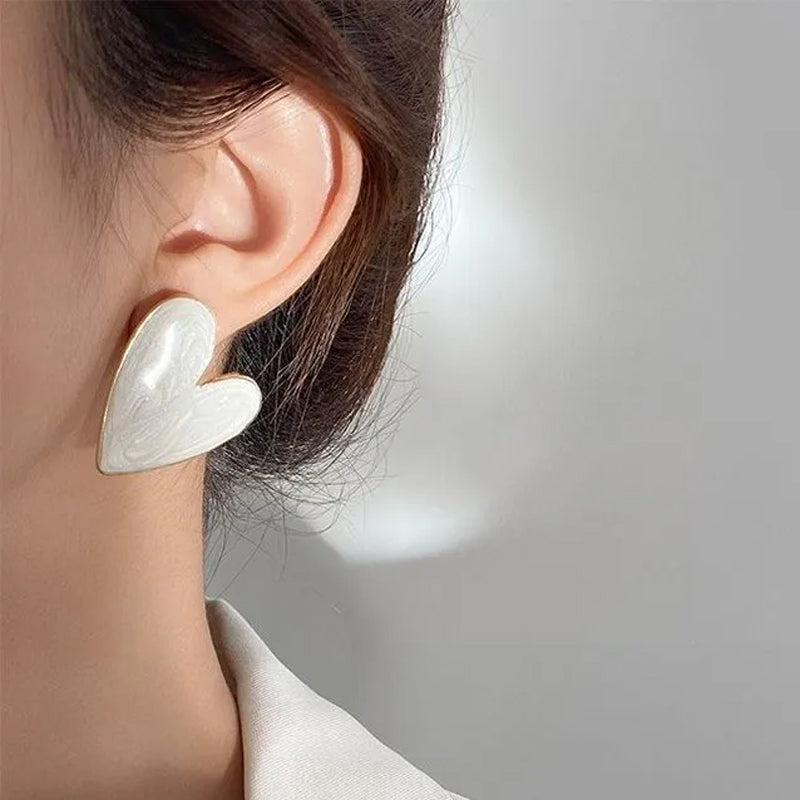 White Colored Big Heart Earrings