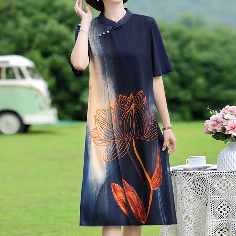 Retro Printing Temperament Chiffon Skirt