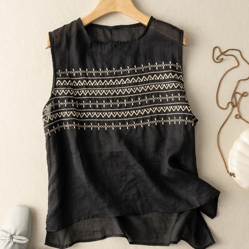 Summer Embroidered Loose Linen Vest