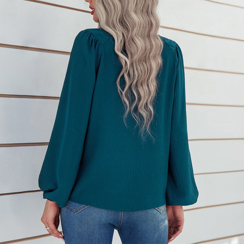 Solid Color Crew Neck Pullover Shirt