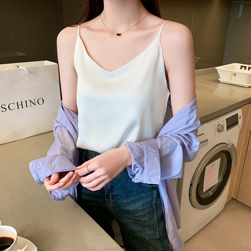 Ladies Sexy Elegant Fashionable Flowing Silk Vest