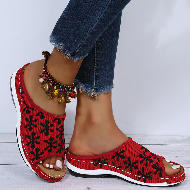 Retro Hollow Flower Wedge Sandals