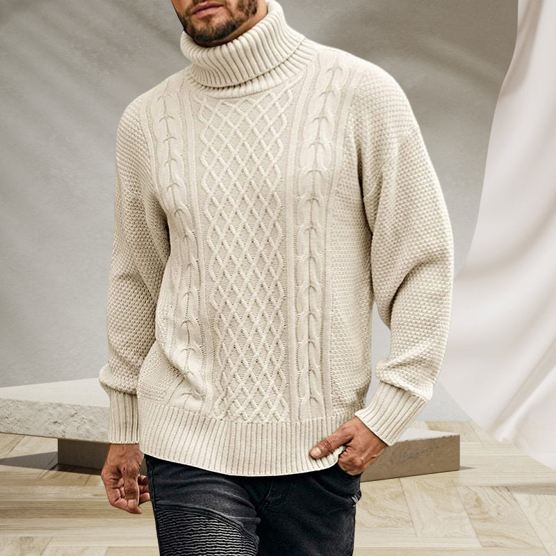 Men's Solid Long-sleeved Knit Turtleneck Sweater