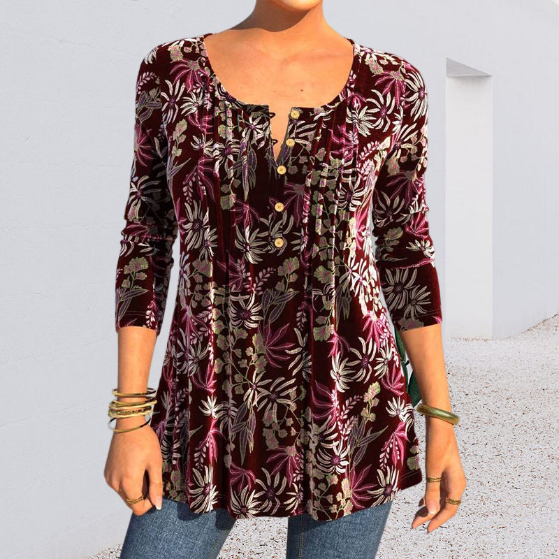 Floral Print Split Neck Top