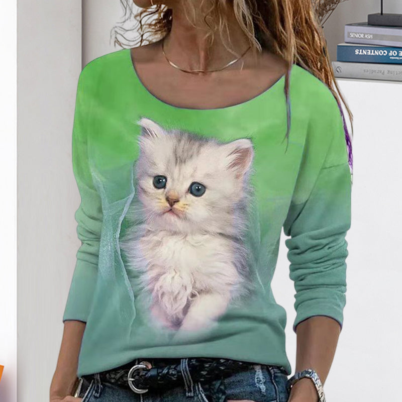 Cat Graphic Long Sleeve T-Shirt