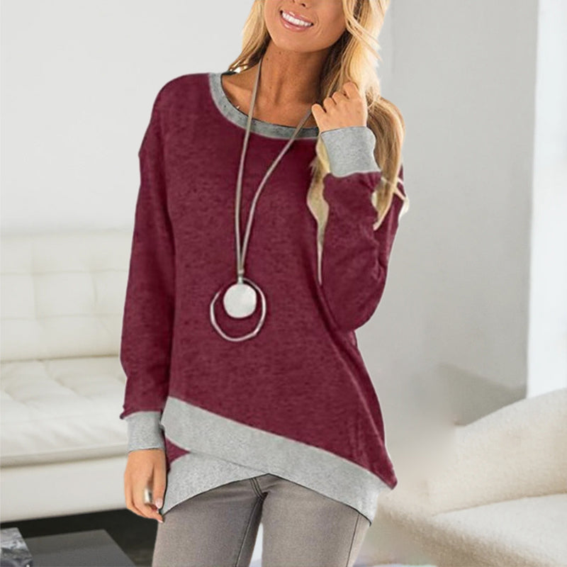 Round Neck Irregular Large Size Long Sleeve Top