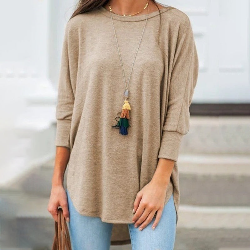 Loose Crew Neck Hem Irregular Solid Color T-Shirt