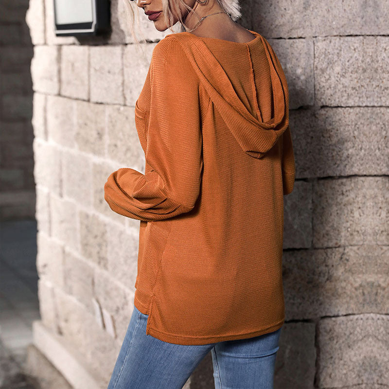 Women's Autumn Solid Color Long Sleeve Hooded Knitwear