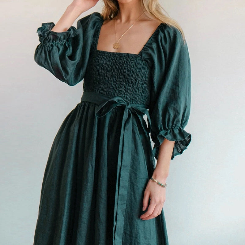 French Ruffled Lantern Sleeves Multi-wear Dress